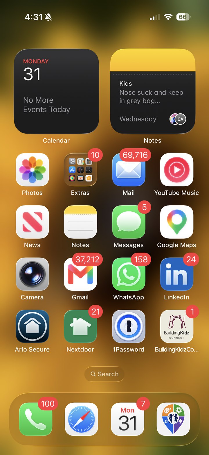 An iPhone home screen with the regular Banavu app icon at the right end of the dock